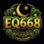EQ668 logo with casino-themed symbols and gaming elements.