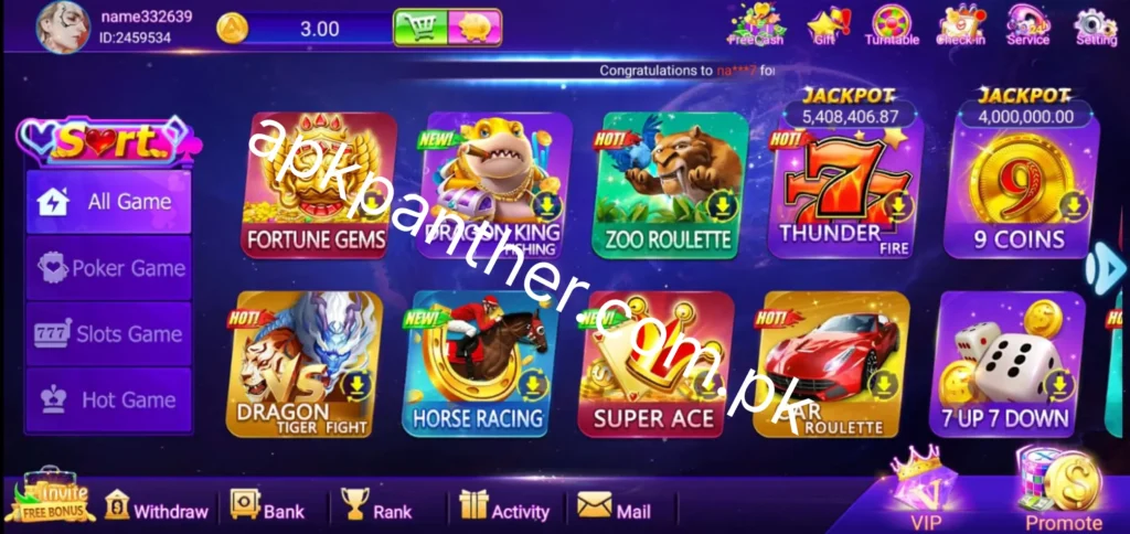 Bet735 home screen showing game